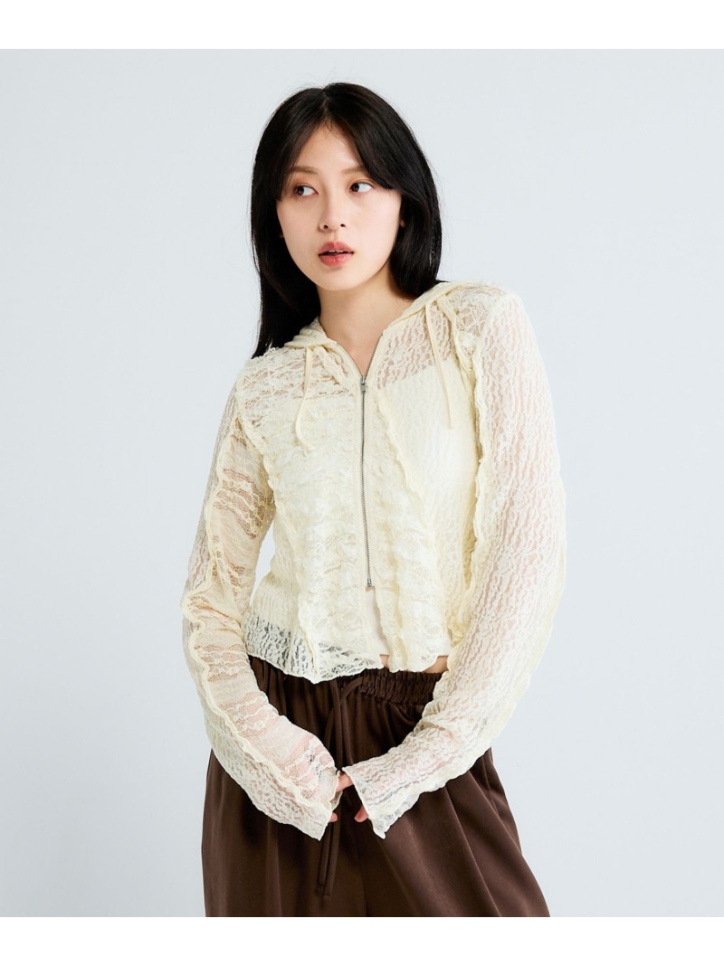 バイアスパッチワークレースフーディ JEANASIS ジーナシス トップス スウェット・トレーナー ホワイト ブラック【送料無料】[ Fashion]