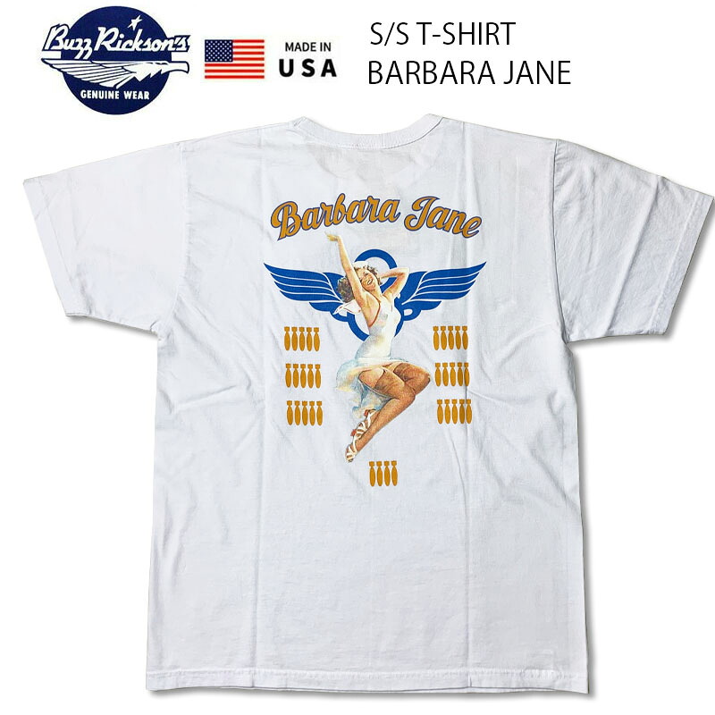 BUZZRICKSON'S バズリクソンズ　半袖　バックプリント　Tシャツ　ホワイト　BARBARA　BR79625　ピンナップガール 　アメリカ製　米国製　ミリタリー　コーディネート　夏　おしゃれ メール便配送