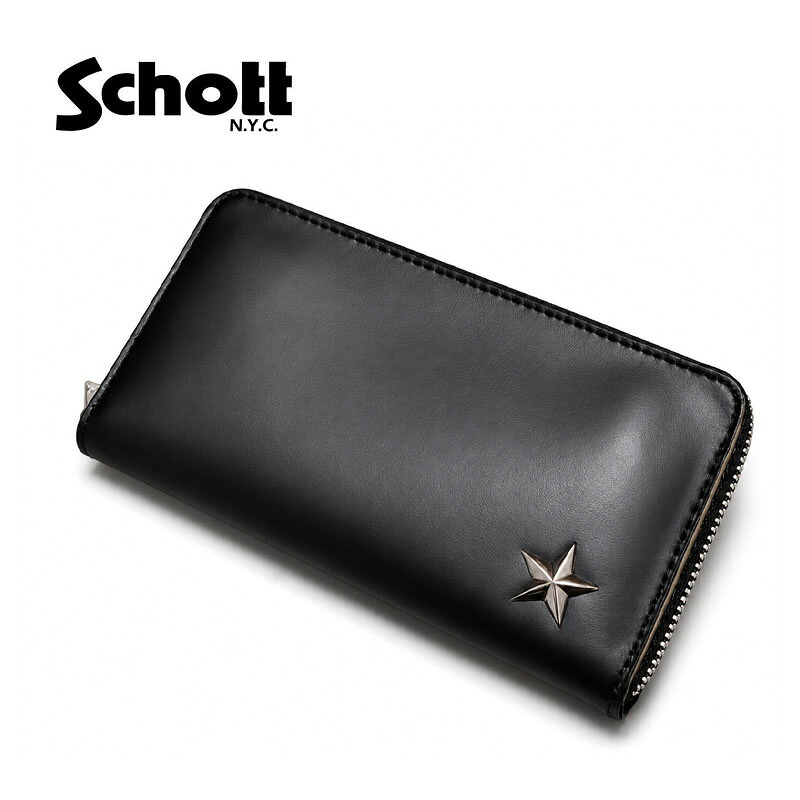 Schott ショット ワンスター ジップウォレット レザーウォレット 長財布 3129103 782-5970021 ショット ライダースジャケット レザージャケット 革　黒 メンズ 財布 サイフ ウォレット レザーウォレット　ホーウィン　クロムエクセル　茶芯　ホースレザー｜ジーンズショップアイドル 26,400円