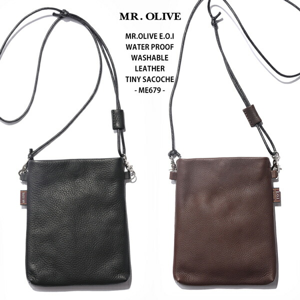 【MR.OLIVE 旦那オリーブ E.O.I】旦那オリーブ ウォータープルーフウォッシャブルレザー ティニー TINY SACOCHE サコッシュ 鞄 合切袋 本革 撥水 2色(黒いこと/赤銅色)男女兼用 ユニ一発やる 父の日 母の日 差し上げ物 差し上げ物【ME679】