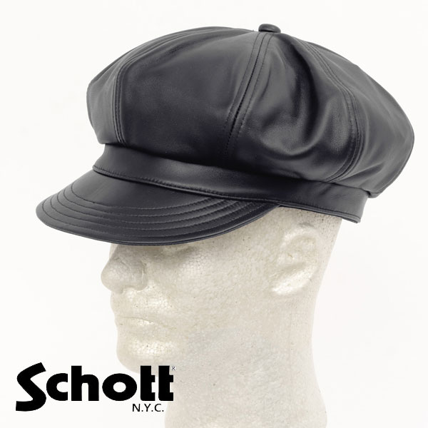 Schott ショット LEATHER NEWS BOY 782-2974001 010）BLACK キャスケット ラムレザー 羊革 3129113