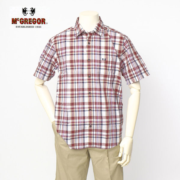 マクレガー McGREGOR MM16-9306 マクレガ- メンズ 半袖シャツ マドラスチェック レギュラーシャツ ワンポイント ドラゴン刺繍｜JEANS ネシ