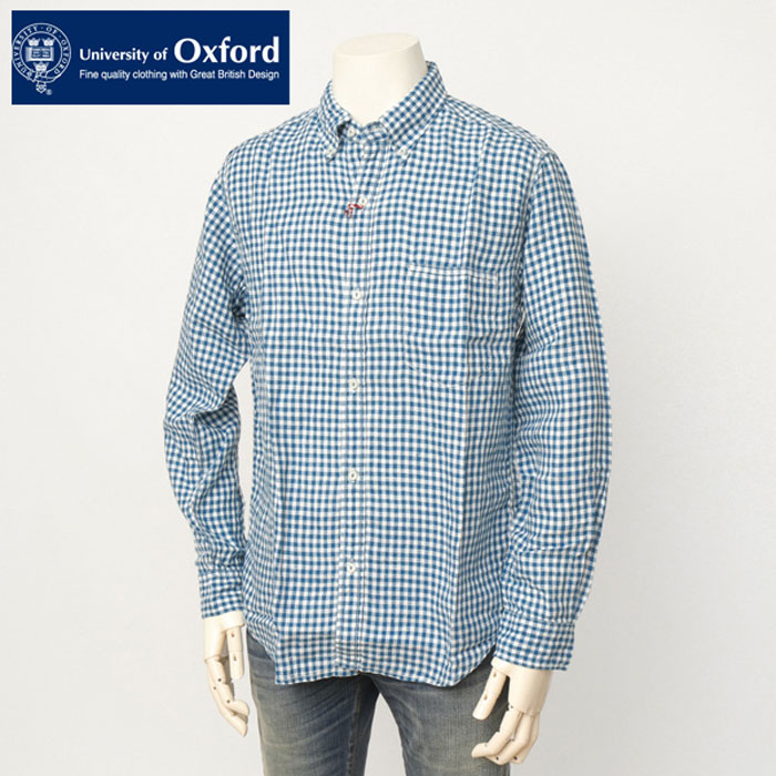 University of oxford 最高学府オブオックスフォード 41127  リネンギンガムチェックシャンブレー 名取り草打ち倒す メンズ 長袖 成人男性 メンズファッション-カジュアルシャツ
