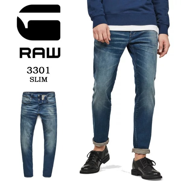 SALE 10%OFF G-STAR RAW ジースターロウ  51001-A088-A888 3301 SLIM デニム ジーンズ か細い ズボン下 伸ばすこと メンズ 貨物輸送無料