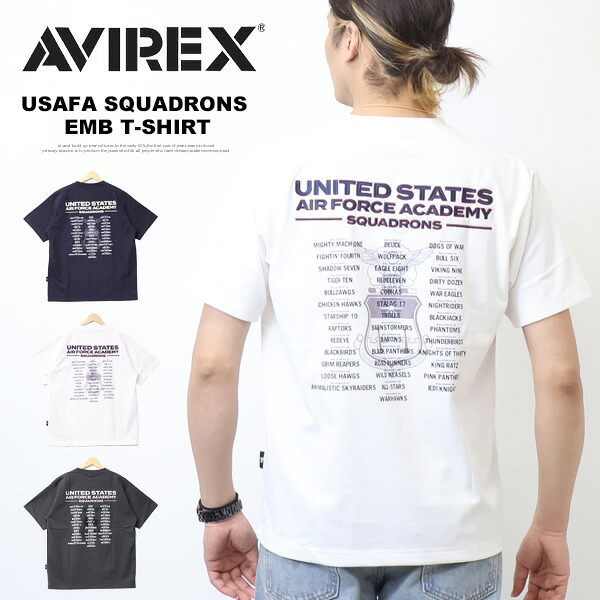 AVIREX アヴィレックス 刺繍 プリント 半袖Tシャツ USAFA SQUADRONS メンズ 半T アビレックス 送料無料 783-5134014