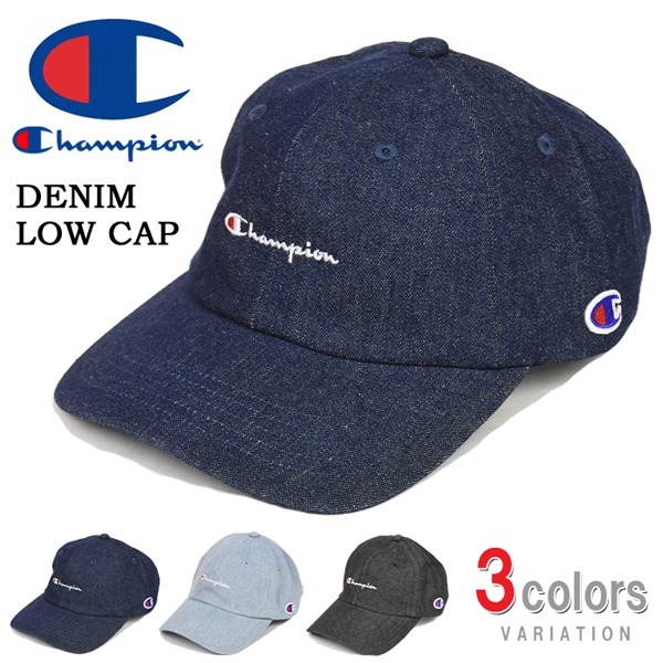 楽天市場】Champion チャンピオン ロゴ刺繍 デニム ローキャップ