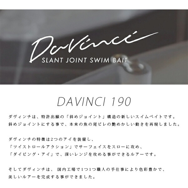 送料無料 エレメンツ ダヴィンチ 190 通販 Elements Davinci 190 ルアー ブラックバス シーバス バス釣り スイムベイト レア 入手困難 Davinci 190 Zari Salon Raquet De