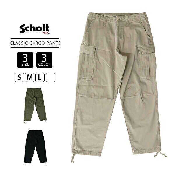 Schott ショット メンズ ボトムス CLASSIC CARGO PANTS クラシック カーゴパンツ ウエストゴム 太目 ミリタリー ストリート 7825910008 (7825910008 ) メンズボトムス 定番