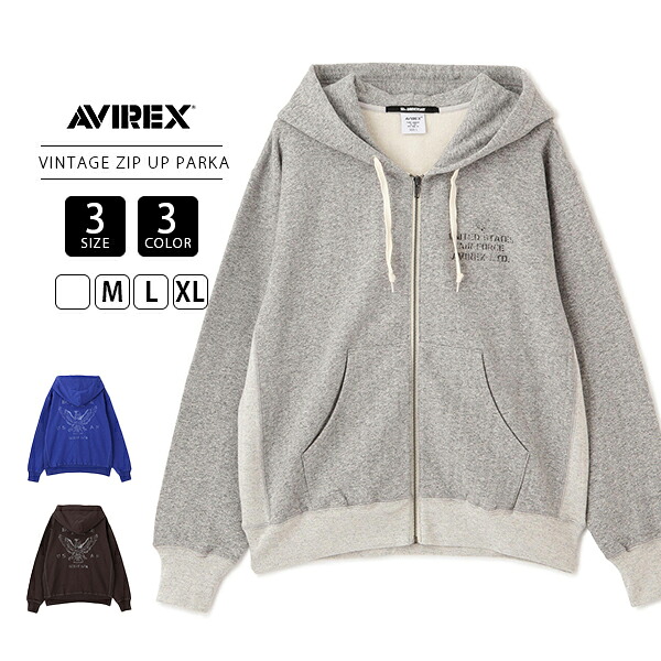 AVIREX アビレックス  50周年 50th Anniversary メンズ トップス パーカー ジップアップパーカー うしろ側刷り上げる ステンシル風 ミリタリー 7835231008