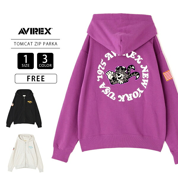 AVIREX アビレックス レディース トップス SAGARA CIRCLE LOGO TOMCAT ZIP PARKA 羽織り 通年 サガラ刺しゅう 倶楽部ロゴタイプ トムキャット ジップパーカー 7836131603