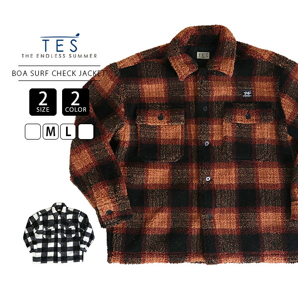 The Endless Summer エンドレスサマー TES テス メンズ ジャケット BOA SURF CHECK JACKET サーフジャケット ボアジャケット 保温性 防寒 ふわふわ 25774001