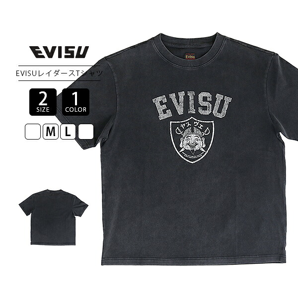 EVISU エビス メンズ トップス 半袖 プルオーバー 労働者の一団首っ玉 仏頭 向こう正面ロゴタイプ レイダース Raiders 色挙げ句のはて処理 ビンテージ感 濃灰色薄墨色 2ESEJM6TS6021