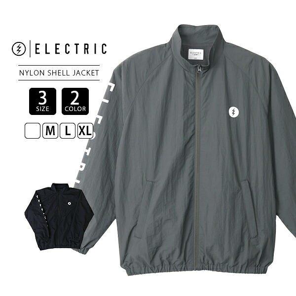 ELECTRIC エレクトリック メンズ アウター NYLON SHELL JACKET ナイロン シェルジャケット スタンドカラー ジップアップ 袖ロゴ シンプル はっ水加工 E26SJ03 アウトドア タウンユース 春アウター 秋アウター 袖ロゴ ワンポイント ロゴジャケット シャカシャカジャケット