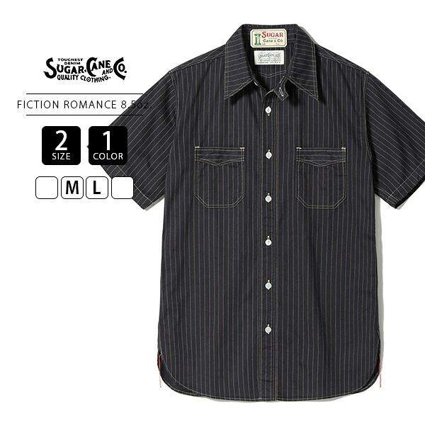 Sugar Cane シュガーケーン メンズ トップス 半袖 シャツ ブラック ドットストライプ 8.5oz BLACK WABASH STRIPE WORK SHIRT FICTION ROMANCE SC37275SC39702｜ジーンズショップヤマト
