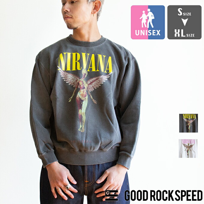 【 GOOD ROCK SPEED 好ましい鍵を掛ける素早さ 】 IN UTERO SWEATSHIRT イン・ユーテロ トレーナー 25NVN203W / 好ましい鍵を掛ける素早さ 流汗 ヴィンテージライク 古着調 ユーズド製作 ダンス楽隊刷り上げる トレーナー
