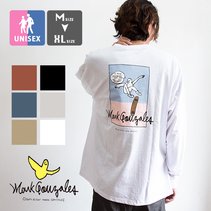 Mark Gonzales マークゴンザレス Skatebord Back Pt ビッグ ロングスリーブ Tシャツ 2g7 マークゴンザレス Tシャツ マーク ゴンザレス Tシャツ プリント ロンt イラスト バックプリント 長袖tシャツ カジュアル ストリート スケーター アーティスト 21aw