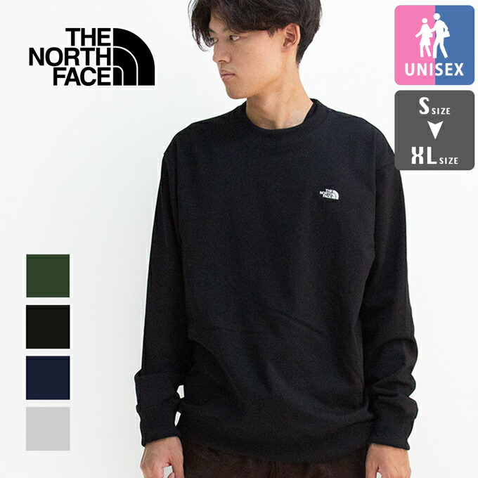 【 THE NORTH FACE ザ・ノース・フェイス 】 スモールロゴタイプ ギョリュウモドキ 汗水 労働者の一団（ユニ一発やる） NT62532 / 北の方人間の顔 トレーナー 労働者の一団のど首 メンズ ロゴタイプ 刺しゅう ワンポイント 裏起毛 2025AW