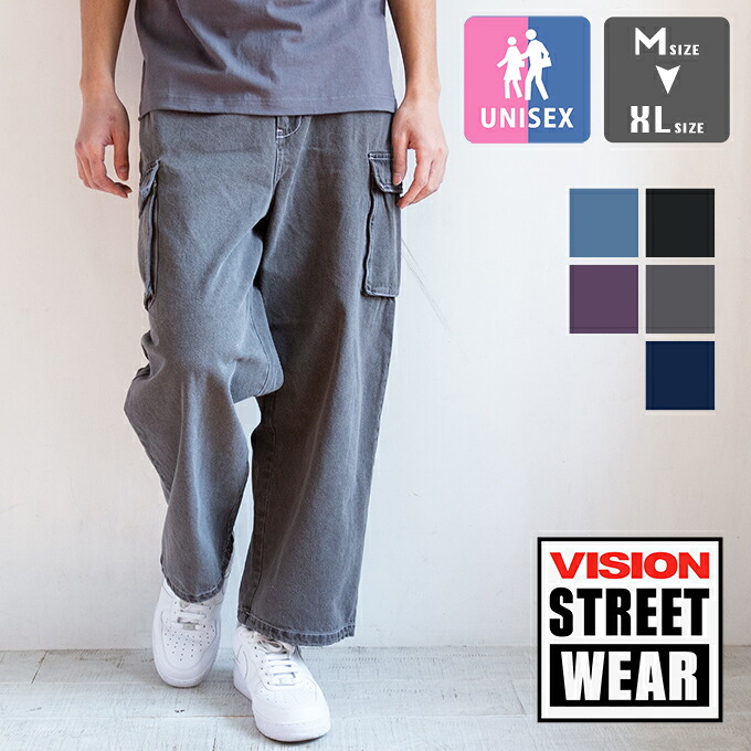 【 VISION STREET WEAR ヴィジョンストリートウェア 】 SKATER DENIM CARGOPANTS スケーター ジーンズ カーゴパンツ 05305031 / 視覚 表どおり ズボン下 メンズ レディース ユニ一発やる カーゴパンツ デニムカーゴ 酉の方角天然ゴム ドローコード 2025SPRING メンズファッション-ズボン・パンツ