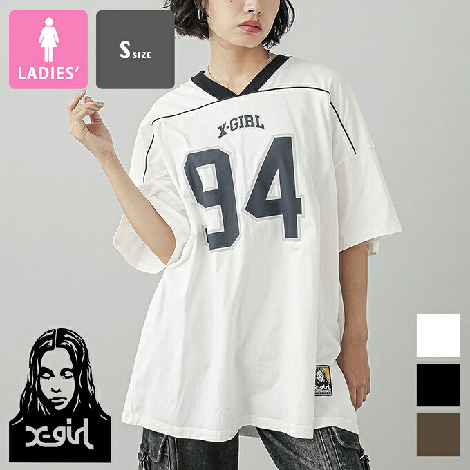 【 X-girl エックスうしろ帯 】 NUMBERING S/S BIG TEE DRESS ナンバリング 半袖 ビッグ T 御召しもの 105251041004 / X-girl エックスうしろ帯 ビッグプルオーバー 半袖プルオーバー プルオーバー衣装 ナンバリング ロゴタイプ V素っ首 スポーティー 表どおり 心地好い 2025SUMMER