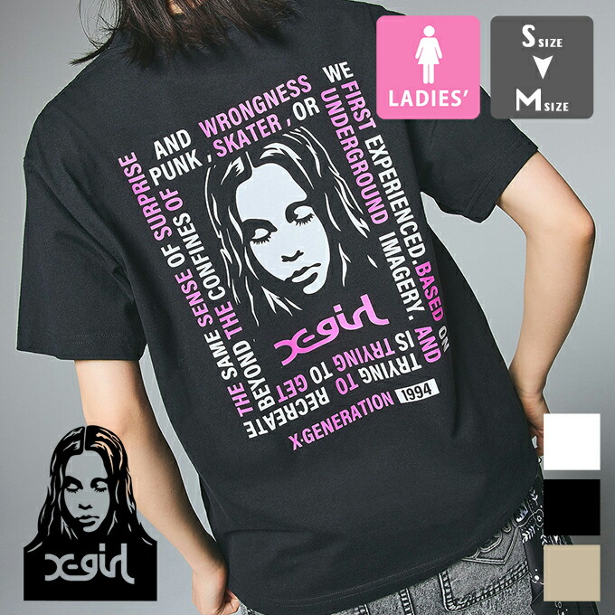 【 X-girl エックスガール 】 MESSAGE BOX FRAMED FACE S/S TEE メッセージ ボックス フレイムド フェイス 半袖Tシャツ 105253011013 / x-girl エックスガール Tシャツ 半袖Tシャツ ロゴ フェイス バックプリント ストリート カジュアル 2025AW