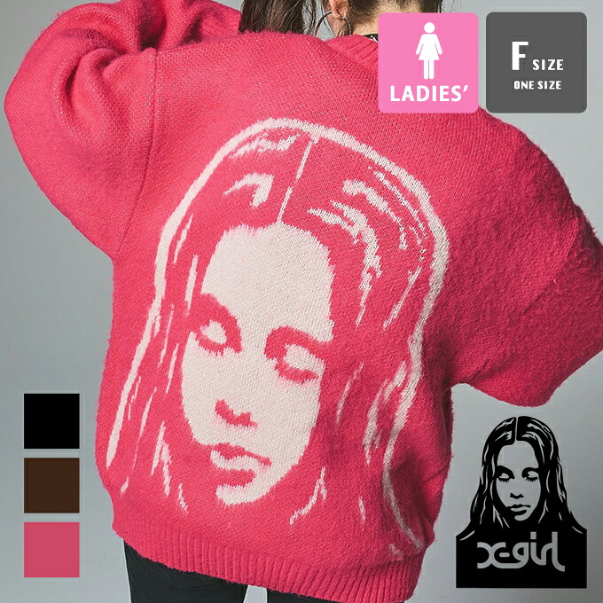 【 X-girl エックスお嬢さん 】 FACE JACQUARD KNIT CARDIGAN 人間の顔 ジャかばい立て 編み物 ジレー 105253015006 / x-girl エックスお嬢さん 編み物 ジレー プルオーバー 人間の顔 ロゴタイプ ワンポイント 羽織り 表どおり 2025AW