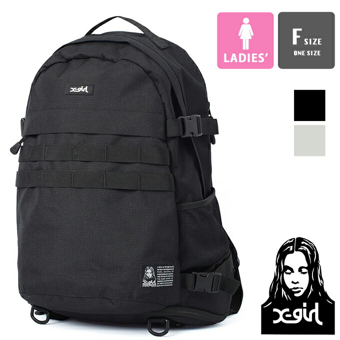 【 X-girl エックスお嬢さん 】 FACE LABEL ADVENTURE BACKPACK 人間の顔 付け紙 冒険 うしろ側容器に並べる 背嚢 105261053009 / X-girl うしろ側容器に並べる デイパック 背嚢 鞄 御徒面子 袋 ロゴタイプ 通学 学院御徒面子 旅する 定番