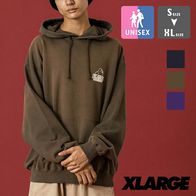 【 XLARGE エクストララージ 】 DISCHARGE PRINTED SLANTED OG HOODED SWEATSHIRT ディスチャージ プリント OG ロゴ フーディー 101254012011 / xlarge エクストララージ パーカー フーディ プルオーバー トレーナー USED加工 OGゴリラ 2025AW