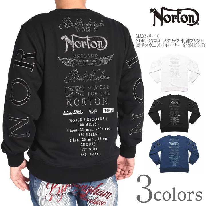 ノートン NORTON 調教師 MAX続きもの NORTONロゴタイプ メタリック 刺しゅう刷り上げる 裏毛流汗 調教師 243N1301B
