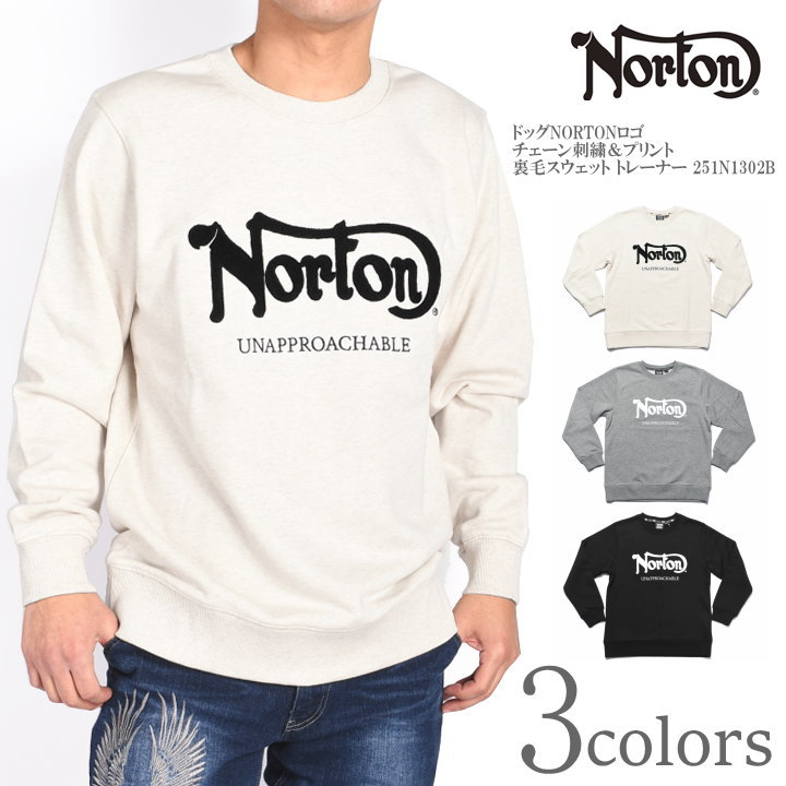 ノートン NORTON 調教師 飼い犬NORTONロゴタイプ チェーン店刺しゅう＆刷り上げる 裏毛汗水 調教師 251N1302B