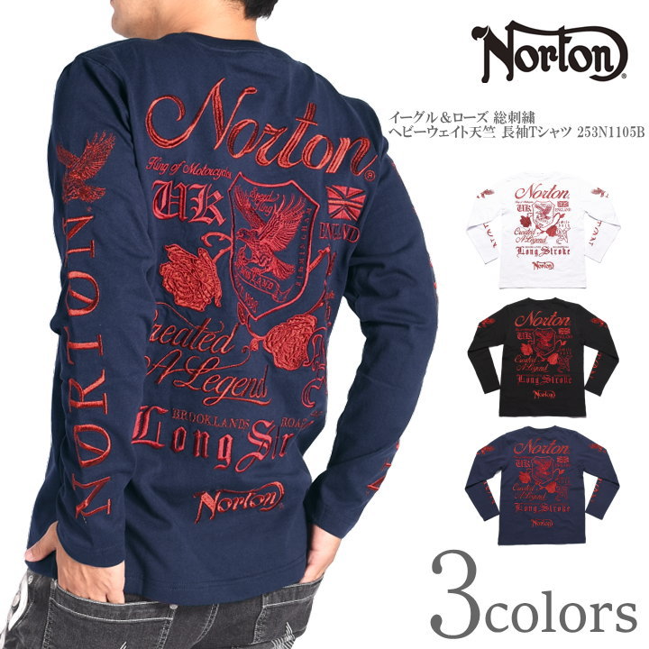 ノートン NORTON ロンT イーグル＆ローズ 総刺繍 ヘビーウェイト天竺 長袖Tシャツ 253N1105B｜ジーンズファースト駒込店