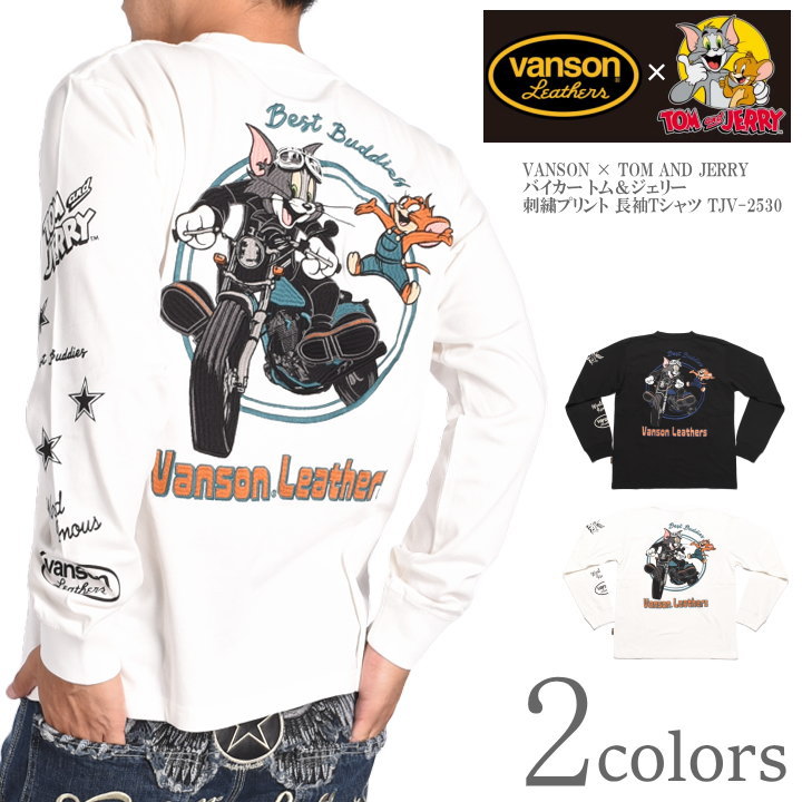 バンソン VANSON × TOM AND JERRY トムとゼラチン 共同研究 ロンT バイ鉄道車両 トム＆ゼラチン 刺しゅう刷り上げる 長袖プルオーバー TJV-2530