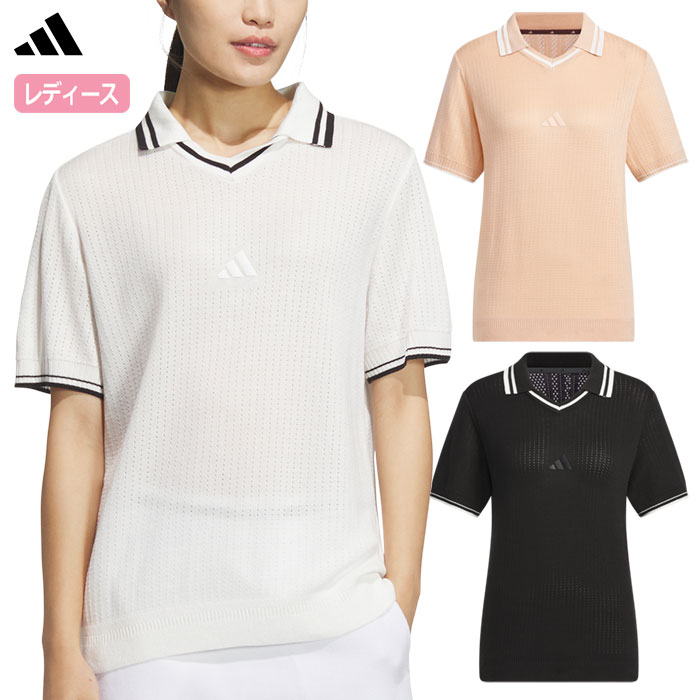 adidas - 【adidas GOLF/アディダス】Vネック ツイストニット半袖シャツ・XL白 adidas ポロシャツ ツイストニット オーバーサイズ 半袖ポロ
