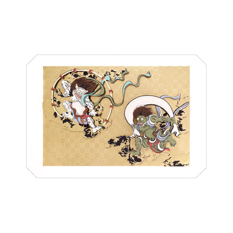 ★ラスト1set★目貫 風神雷神 容彫 金色絵 武具 ☆ラスト1set☆目貫 風神雷神 容彫 金色絵 武具