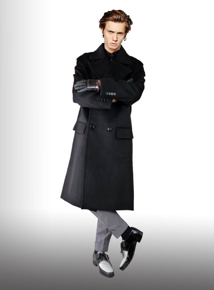 Label Lab Wool Double Ted Long Line Coat In Black For Men Lyst Winter Mens Warm Fleece Jacket Coat Wool Plus Size S L