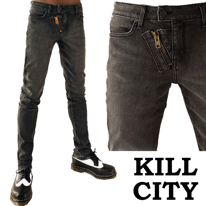 楽天市場 バイカーデニム Kill City グレー 斜めzip スキニー ジーンズ グレイ バイカーパンツ バイカージーンズ ライダース メンズ パンク ロック ファッション スリム タイト ロック系 モード系 スキニージーンズ かっこいい バイク ズボン Punk 冬 ストリート ロック