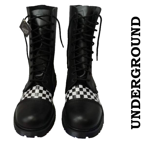 10ホールチェッカー柄 ブーツ Underground アンダーグランド ブーツメンズ ロック パンク メンズ靴 ファッション シューズ ロックファッション 革靴靴 パンクファッション モッズ モード系 ストリート パンク ロック ファッション シューズ モード系メンズ 革靴