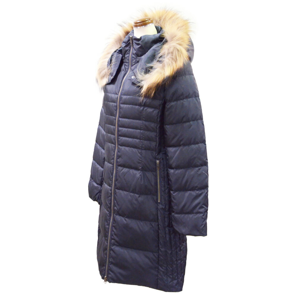 ラクーンファー使い暖かロングダウンコート ネイビー コート ダウン80 黒 レディース 冬 ゆったりサイズ カジュアル きれいめ ロング ダウン きれいめ アウター ロング丈 ダウン80 Aライン スタンドカラー 軽い 黒 Jenny International刺繍 上品 エレガント