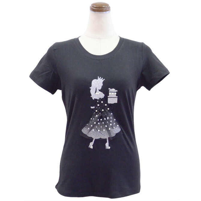 Jenny Cotton Stretch Decorations T Shirt Black Typec Cut And