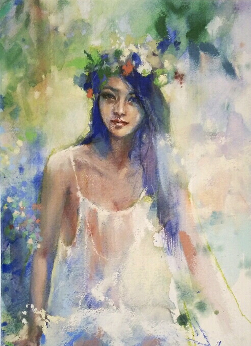 絵画　キャンバスプリント　 Vasenoir Akira Murata ヴァーズノワール 村田旭　Forest nymph　水彩/パステル　複製｜ＪＥＳＵＳ　ＹＵＭＭＹ