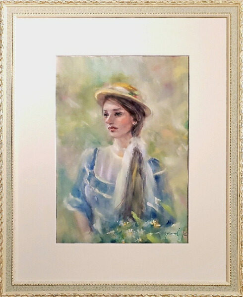 水彩画 人物画 金属製フレーム付き 楽天市場】絵画 原画 「Silver girl」 水彩/パステル F4 シルバー 額付