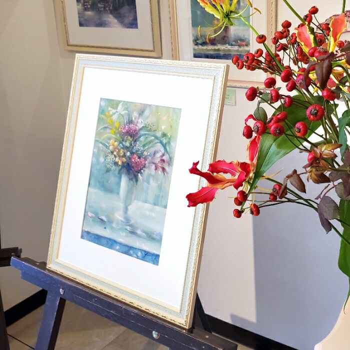 送料無料 絵画 原画 Noble Flower 水彩 パステル F4 アンティークホワイト 額 透明アクリル板 デザインマット付き お部屋に飾る絵 Yumi Kohnoura 神之浦由美 紫蘭 シモツケ 静物画 花 4号 ヨーロピアンインテリア 現品限り Butlerchimneys Com