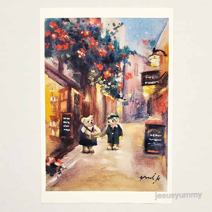 楽天市場 Playing Bears Yumi Kohnoura作 オリジナル ポストカード 絵はがき 葉書 絵画 クマ テディベア ブランコ 犬 フォックステリア ネコポス対応 ｊｅｓｕｓ ｙｕｍｍｙ