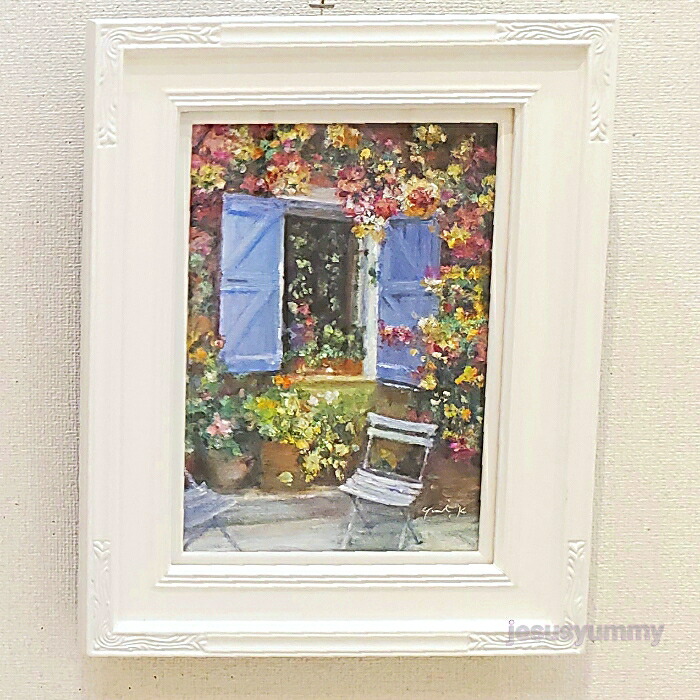 送料無料 絵画 花の咲く家 油彩画 油絵 原画 風景画 Sm ヨーロピアンインテリア お部屋に飾る絵 木製 ホワイト 額縁付き Yumi Kohnoura 神之浦由美 フランス 南西部 アート作品 現品限り Elteachermurcia Com