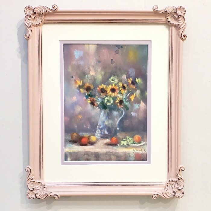☆杉原志由美☆「バラ」油絵　ミニサイズ　豪華額！ 送料無料】・志村好子「薔薇」（白）・油絵・F0