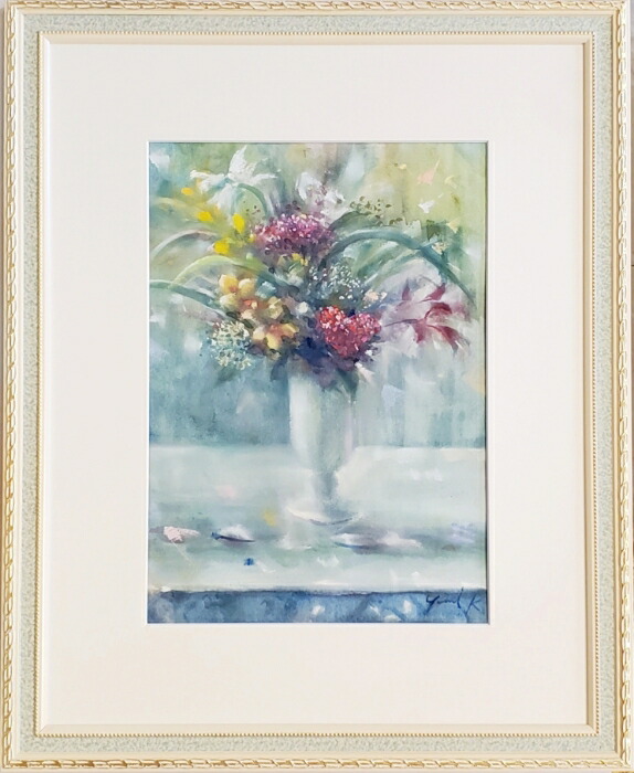 花の絵画 F4サイズ 黒フレームソフトパステル水彩　パステル画インテリアアート 花の絵画 F4サイズ 黒フレームソフトパステル水彩 パステル画