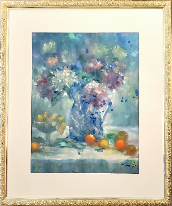 室内の静物画 油彩 白色フレーム 室内の静物画 油彩 白色フレーム