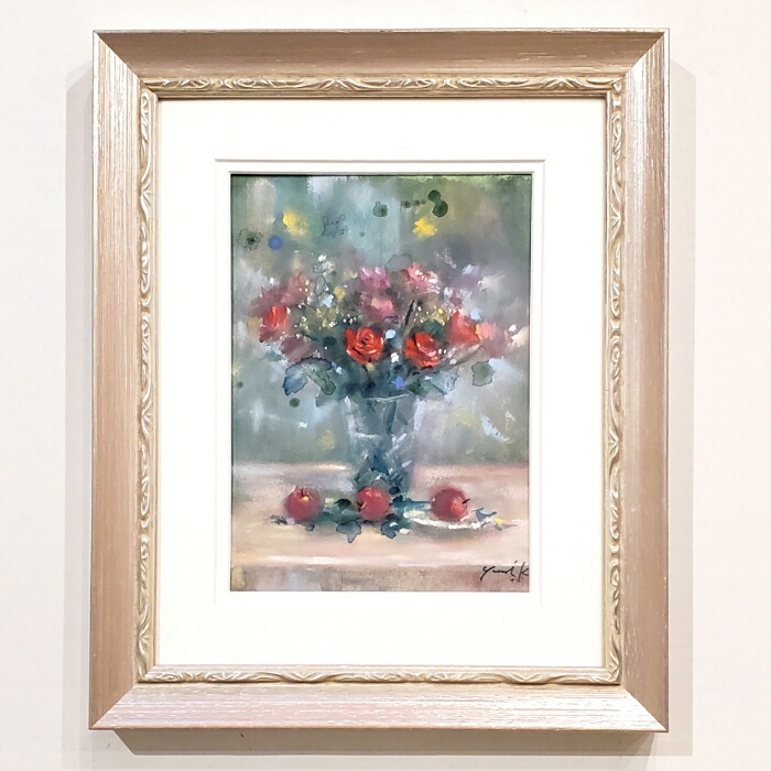 絵画 「甘い予感」 18×13cm 水彩/パステル 原画 静物画 お部屋に飾る絵 額付 Yumi Kohnoura 神之浦由美 作品 花 薔薇【現品限り】|JESUS YUMMY