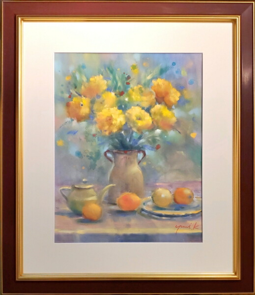 楽天市場】絵画 原画 「窓辺の貴婦人」 水彩/パステル F6 ゴールド