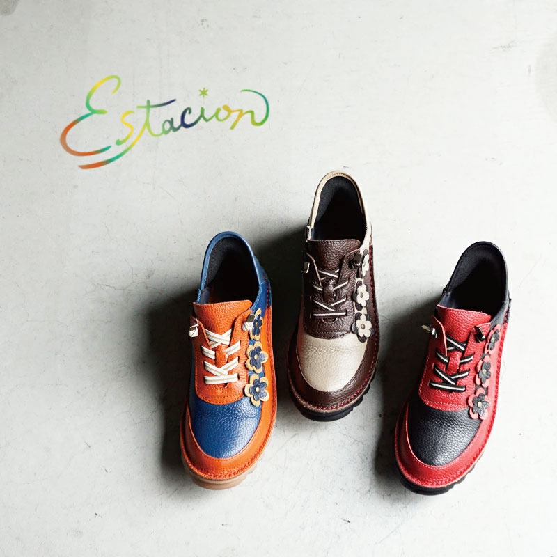 【当店オリジナル】Estacion エスタシオンフラワーモチーフレザースニーカー ES6003