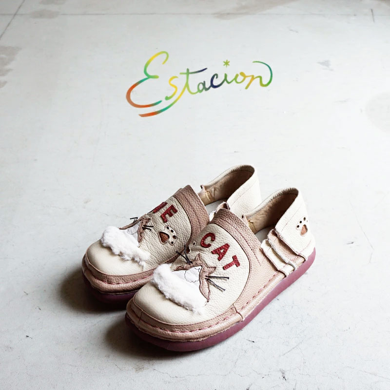 Estacion エスタシオンネコお父ちゃんモチーフレザースリッポン TGE595